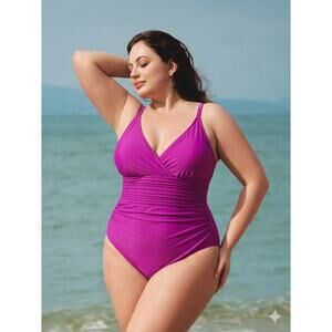Aqua Green Size 20 Magenta One Piece Swimsuit Tummy Control V Neck Slimming